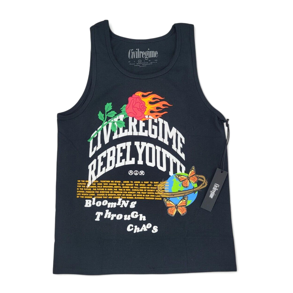 Civil Regime Y2K Streetwear Graphic Tank Flame Rose Indie Grunge Mens M NWT
